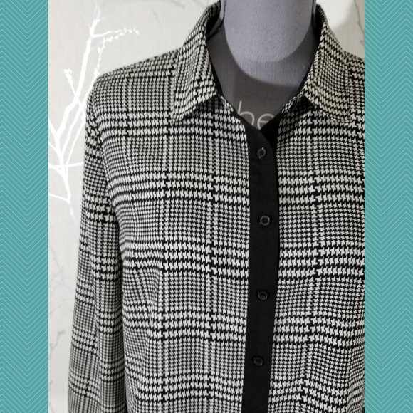 Talbots Black Houndstooth Print Popover Blouse - Picture 2 of 5